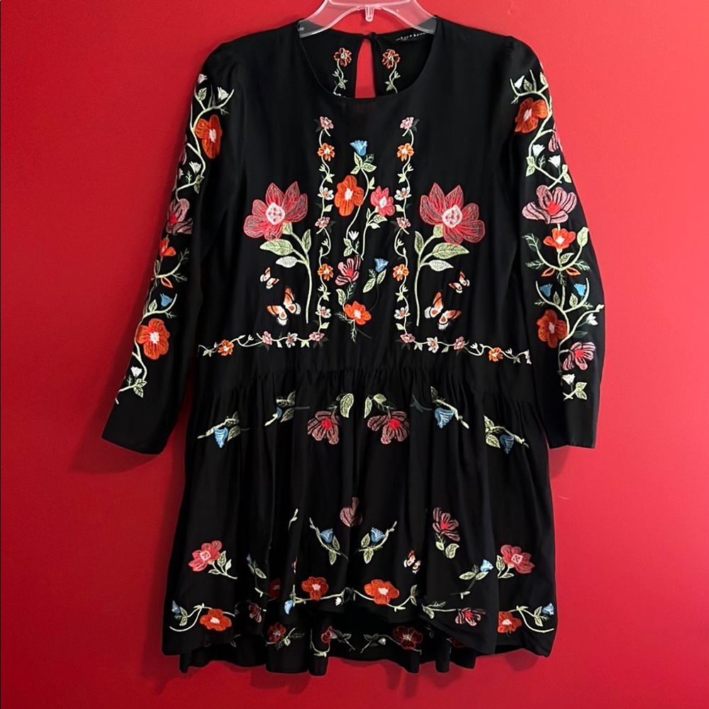 Zara Embroidered Floral Dress/Tunic on Black